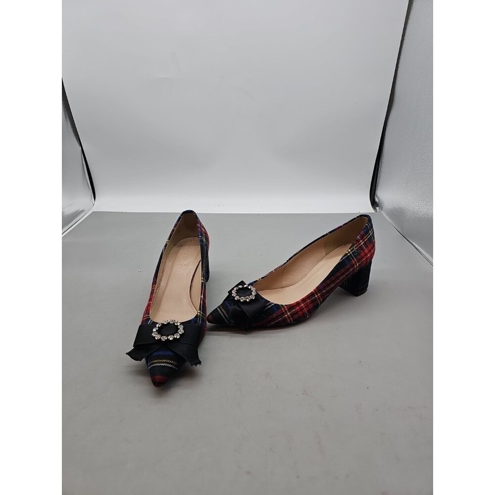 J.Crew Factory Womens Tartan Esme Kitten Heels Size 8 Embellished Pointed Toe